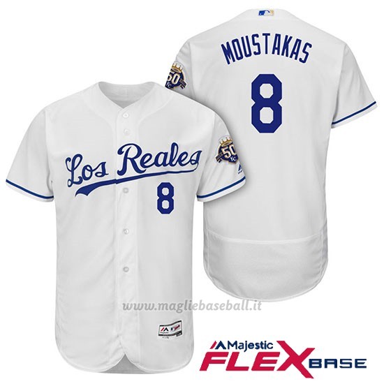 Maglia Baseball Uomo Kansas City Royals Mike Moustakas Bianco 50th Season Spanish Flex Base